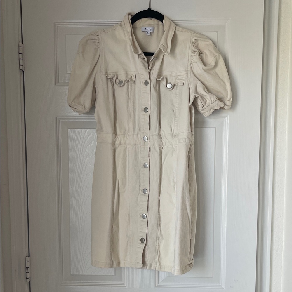 Cream Button-Up Dress